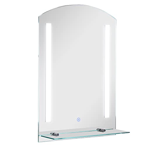 HOMCOM Badspiegelmit Ablage LED Lichtspiegel Badezimmerspiegel Wandspiegel 15W (Modell4) Wasserdicht 50 x 15,5 x 70 cm