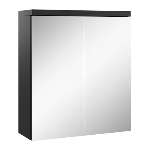 Badezimmer Spiegelschrank Toledo 60cm Schwarz – Stauraum Unterschrank Möbel zwei Türen Badschrank