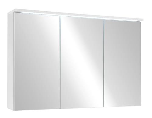 Stella Trading TWO Spiegelschrank Bad mit LED-Beleuchtung in Weiß - Badezimmerspiegel Schrank mit viel Stauraum - 100 x 68 x 22,5 cm (B/H/T)