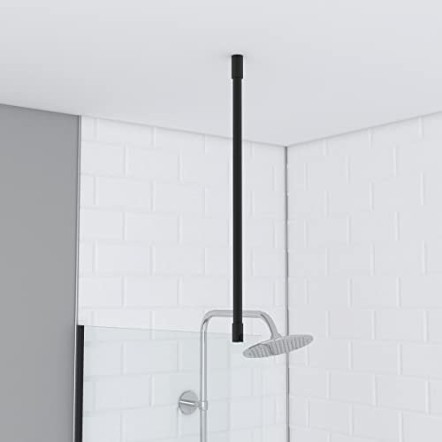 MARWELL Haltestange für Duschwand, Stabilisierungsstange gerade in matt schwarz 60 cm für Deckenmontage - geeignet für Duschwände mit Glasstärken von 6-8 mm