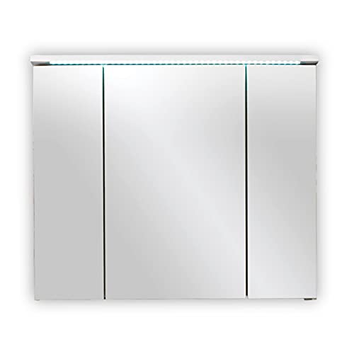 SPLASH Spiegelschrank Bad mit LED-Beleuchtung in Weiß Hochglanz - Badezimmerspiegel Schrank mit viel Stauraum...