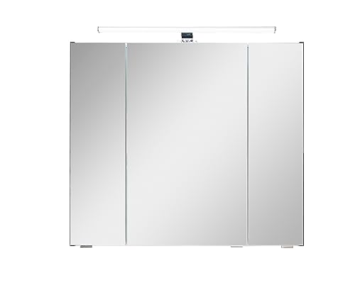 Pelipal Badezimmer-Spiegelschrank Quickset 945 in Oxid Dunkelgrau mit LED-Beleuchtung, 80 cm breit | Badschrank mit Spiegel, 3 Türen und 6 Einlegeböden