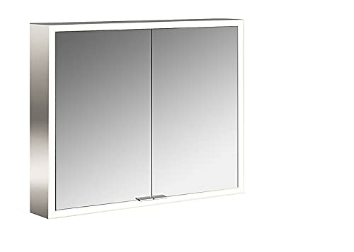 Emco Lichtspiegelschrank Prime mit rundum LED-Beleuchtung (80 cm breit), hochwertiger Badezimmerspiegelschrank als Aufputz-Modell, Badezimmerschrank mit 2 Türen und Lichtpaket