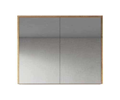 Spiegelschrank Cuba 90cm Eiche - Schrank Spiegelschrank Spiegel Badezimmer Badmöbel Set Hängeschrank...