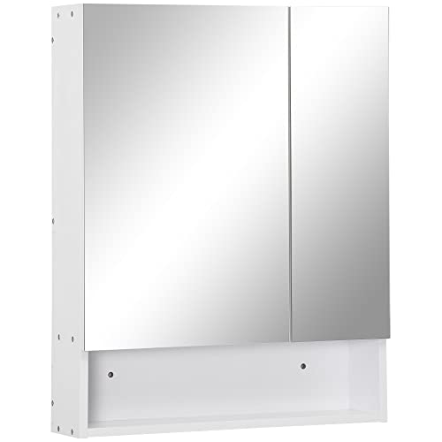 kleankin Rechteckiger Spiegelschrank zur Wandmontage, mit Steigungen und verstellbarer Ablage, aus MDF und Glas, 60 x 15 x 75 cm, Weiß