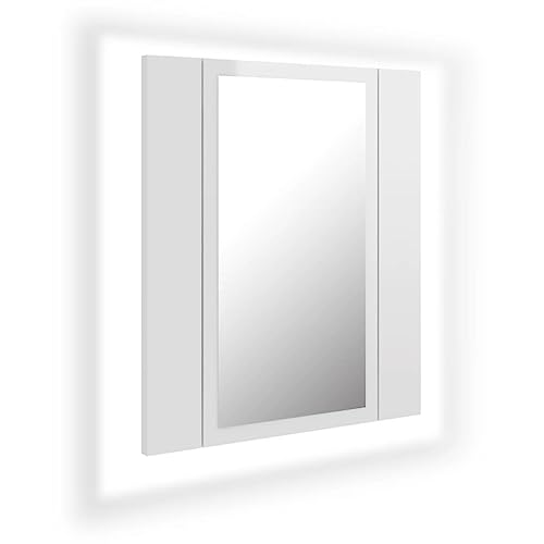 vidaXL LED Bad Spiegelschrank Badezimmerspiegel Badspiegel Spiegel Badschrank Badezimmerschrank Hängeschrank Wandschrank Hochglanz-Weiß 40x12x45cm Acryl