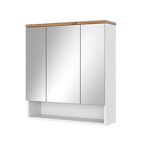 Vicco Bad Spiegelschrank Eden, Weiß Hochglanz/Artisan-Eiche, 70 x 77.5 cm mit 3 Türen