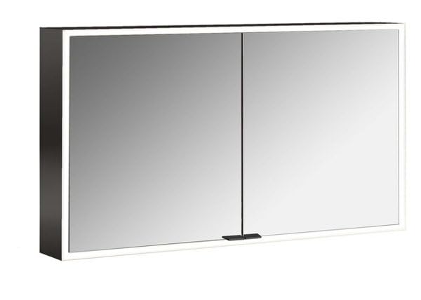 Emco Prime Facelift Lichtspiegelschrank, 1200 mm, 2 Türen, mit verspiegelten Seitenwänden, Aufputzmodell, 9497, Farbe: schwarz/Spiegel