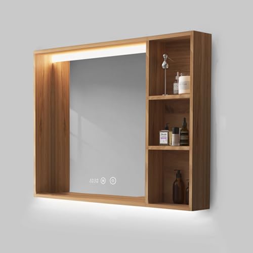 SFJATTA Badezimmer spiegelschrank mit lampe, bathroom cabinet with mirror, Mehrzweck-Küchen-Medizin-Aufbewahrungsorganisator mit Spiegel, Bathroom Mirror Cabinet with Anti-Fog Lighting(80 * 75cm)