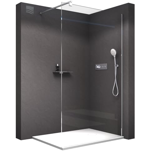 BERNSTEIN Duschwand Glas Duschabtrennung Walk-In Dusche Nano ESG Echtglas Duschtrennwand EX101 Klarglas 100 x 200 cm