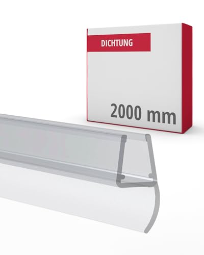 Gedotec Mittel-Dichtung 180° | 1 Stück | Duschtürdichtung mit seitlicher Duschlippe | Länge: 2 m | Duschdichtung 6 mm - 8 mm | Glasbodendichtung PVC wasserabweisend | Duschkabine Dichtung Duschtür