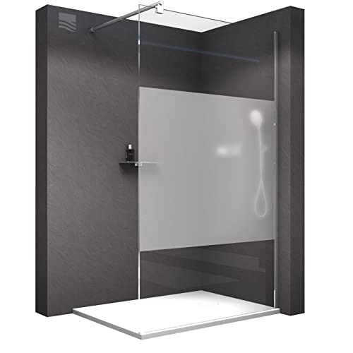BERNSTEIN Duschwand 100x200 cm ESG Glas 8mm Walk-In Duschabtrennung EX101 Milchglas Streifen Glas-Duschwand Dusche Duschtrennwand
