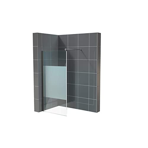 Glasplatte24 Walk in Dusche in Satinierter Mittelstreifen 140 x 200 cm, 10mm ESG Duschwand, Nano Glas Duschabtrennung