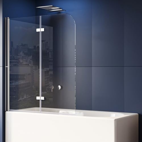 LUXESPIRE Duschwand für Badewanne 100 x 140 cm Badewannenfaltwand 2-teilig Faltbar 6mm ESG Glas Nano Beschichtung Duschtrennwand Faltwand