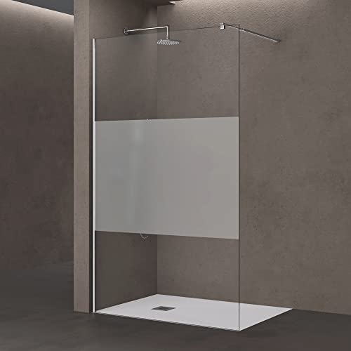 doporro Luxus Duschwand für Dusche Duschabtrennung 150x200cm Walk-In Dusche 8mm ESG-Sicherheitsglas Milchglas-Streifen inkl. Nanobeschichtung Bremen01MS