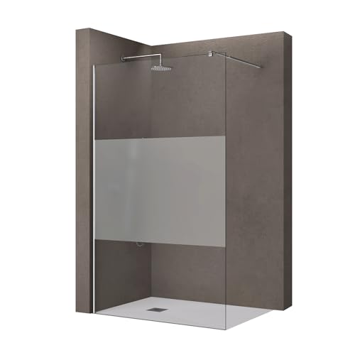 doporro Luxus Duschwand für Dusche Duschabtrennung 100x200cm Walk-In Dusche 10mm ESG-Sicherheitsglas Milchglas-Streifen inkl. Nanobeschichtung Bremen02MS