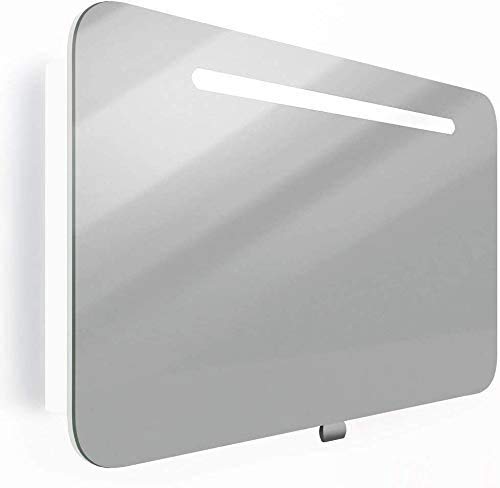 HENRY Spiegelschrank Badmöbel Weiß | 80 x 55 x 13,5 cm (BxHxT) | Halogen-Beleuchtung | Licht und Schalter |...
