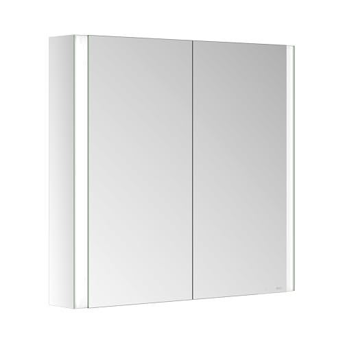 Keuco LED-Spiegel-Schrank, Wandvorbau Badezimmer-Spiegelschrank mit Beleuchtung, Aluminium-Korpus, verspiegelt, 2 symmetrische Türen, 80 x 71 x 12,7cm, Royal Linde