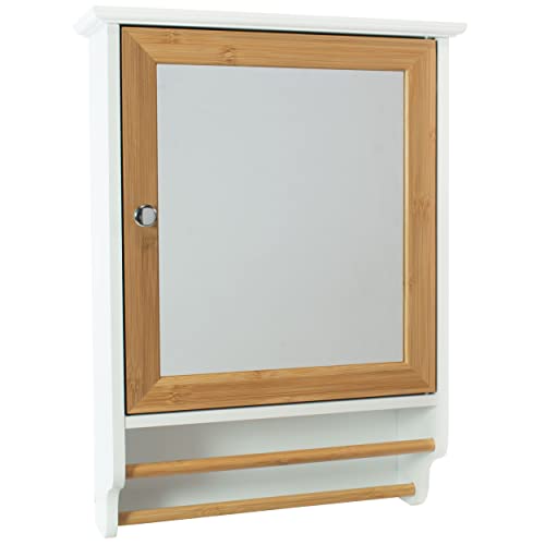 osoltus Spiegelschrank Badschrank mit Spiegel Bambus weiß 37x15x55cm (Spiegelschrank)