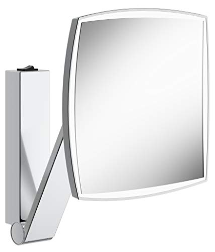 Keuco Wand-Kosmetikspiegel mit Schwenkarm, LED-Beleuchtung, 5-facher Vergrößerung, Wippschalter, 20x20cm, eckig, Chrom, Kippschalter, iLook_Move