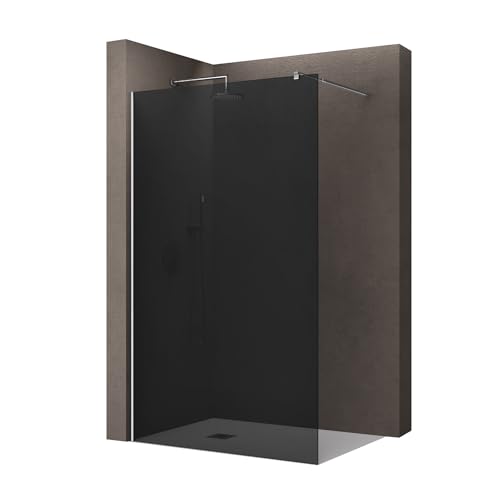 doporro Luxus Duschwand für Dusche Duschabtrennung 140x200cm Walk-In Dusche 8mm ESG-Sicherheitsglas vollgrau inkl. Nanobeschichtung Bremen01VG