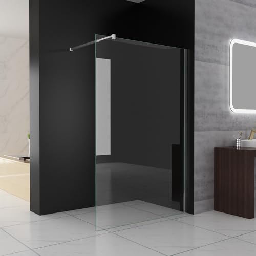 MIQU Duschwand für Dusche 90 x 195 cm Duschscheibe, 8 mm Dickes ESG NANO Klares Glas Duschwand mit 75-125 cm Stabilisator, Walk in Duschabtrennung Duschtrennwand für Bad, WC, Badezimmer