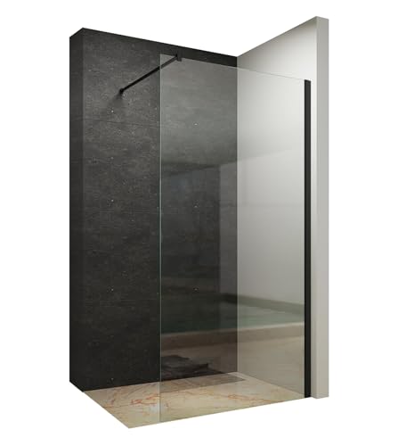 AQUABATOS 110x200cm Walk In Dusche schwarz matt 10mm Klarglas mit Nano Beschichtung Duschwand Glas Duschabtrennung Duschtrennwand Glastrennwand Glaswand für Duschwanne mit 90° Stabilisator