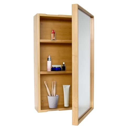 osoltus Spiegelschrank Badschrank mit Tür Bambus 60x35x14 cm