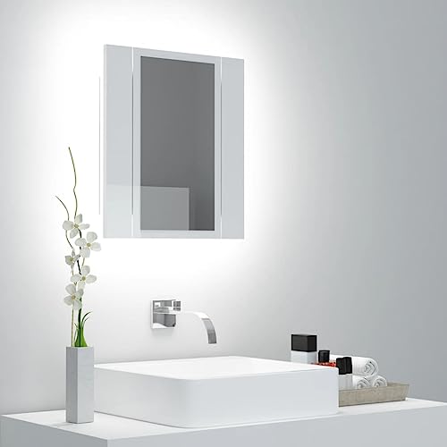 AJJHUUKI Home Items, LED-Badezimmer-Spiegelschrank, Hochglanz-Weiß, 40 x 12 x 45 cm, Acryl, Anzugmöbel