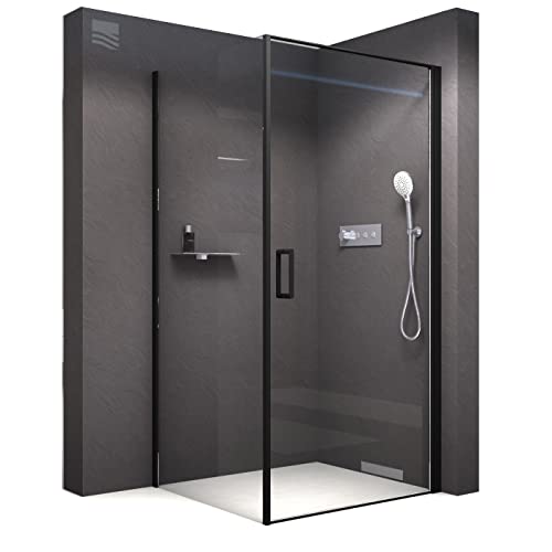 BERNSTEIN® Duschkabine 100 x 100 cm ESG Duschabtrennung EX416S mit Schwarzem Rahmen, Eck-Dusche Hebe-Senk-Mechanismus