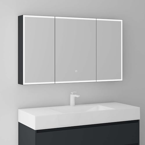 Mai & Mai Spiegelschrank Bad mit LED Beleuchtung Badezimmerschrank Hängeschrank Badezimmerspiegel BxTxH 120x15x70 cm Anthrazit matt Spiegelschrank-04