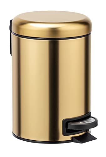 WENKO Kosmetik Treteimer Leman, 3 Liter, Bad-Mülleimer mit Anti-Fingerprint-Beschichtung, Beutelhalter, rostfreier Edelstahl, 17x25x22,5 cm, Gold matt