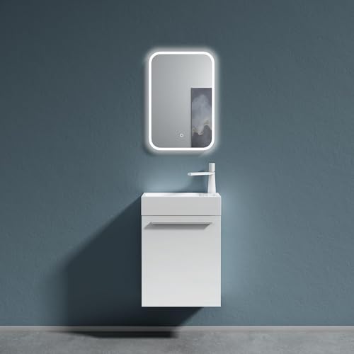 doporro Badmöbelset Waschbecken-Unterschrank für Gäste-WC 46cm in matt weiß Design Waschplatz Wandmontage Pisa
