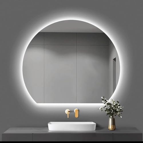 BomDog Badezimmerspiegel, Dimmbarer Beschlagfreier Schminkspiegel, Halbrunder Badezimmerspiegel Mit Hintergrundbeleuchtung, Licht In 3 Farben/70Cm