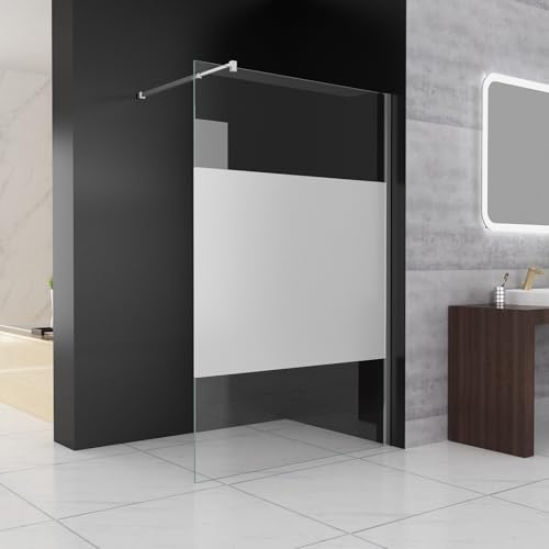 MIQU Duschwand für Dusche 100 x 200 cm Duschscheibe, 10 mm Dickes ESG NANO Teilsatiniert Glas Duschwand mit 75-125 cm Stabilisator, Walk in Duschabtrennung Duschtrennwand für Bad, WC, Badezimmer