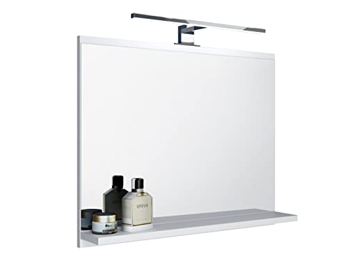 DOMTECH Badspiegel mit Ablagen Weiß mit LED Beleuchtung Badezimmer Spiegel Wandspiegel