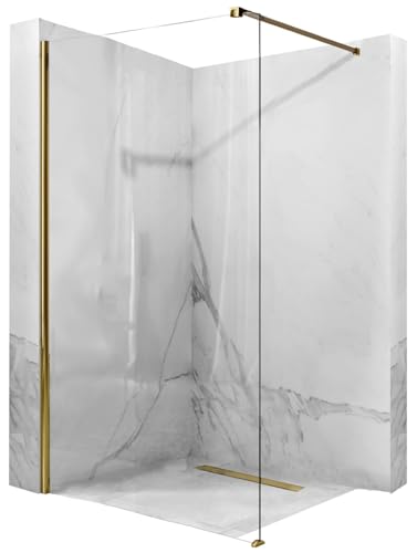 Rea AERO GOLD 120 Duschwand - WALK IN Gehärtetes transparentes Sicherheitsglas 8 mm (Gold)