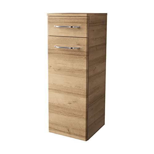 FACKELMANN Milano Midischrank mit Tür und Schublade – Schrank für Badezimmer (30,5 cm x 83 cm x 32 cm) – Badschrank hängend in Holz braun