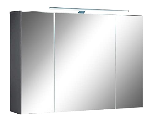 Spiegelschrank mit LED-Beleuchtung - Grau - 3-türig - mit Steckdose und Lichtschalter - BxHxT: 99x70x21 cm - Badezimmerschrank Badschrank Hängeschrank