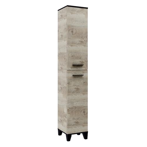 FACKELMANN TE-A Hochschrank 30 cm mit Füßen, Braun hell – Stilvolle und praktische Badmöbel mit geräumigem Stauraum und elegantem Design