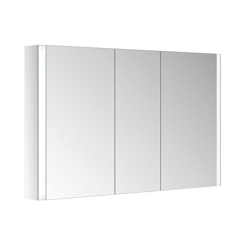 Keuco LED-Spiegel-Schrank, Wandvorbau Badezimmer-Spiegelschrank mit Beleuchtung, Aluminium-Korpus, verspiegelt, 3 Türen, 120 x 71 x 12,7cm, Royal Linde