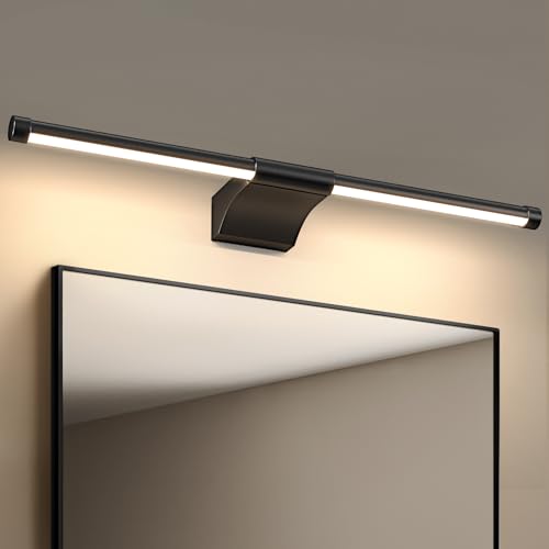 Kaitenv 60cm Spiegellampe Badezimmer, LED Spiegelleuchte Bad 660LM, Spiegellampe für bad Wand Warmweiß 4000k, Badezimmerlampe Spiegel Wand Modern, 85-265V, Schwarz