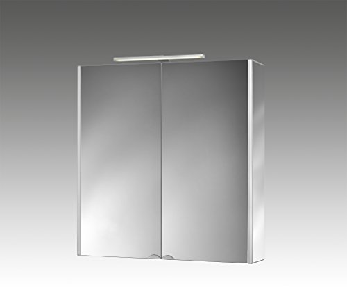 Jokey Spiegelschrank DekorAlu mit LED Beleuchtung, Badezimmer Spiegelschrank aus Aluminium, Zwei Spiegeltüren grifflos