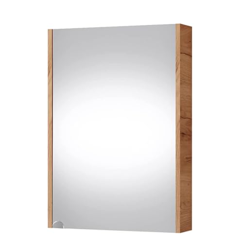 Planetmöbel Spiegelschrank in Gold Eiche Breite 50cm, Badspiegel Hängeschrank mit Softclose Schranktür für Badezimmer, Gäste WC