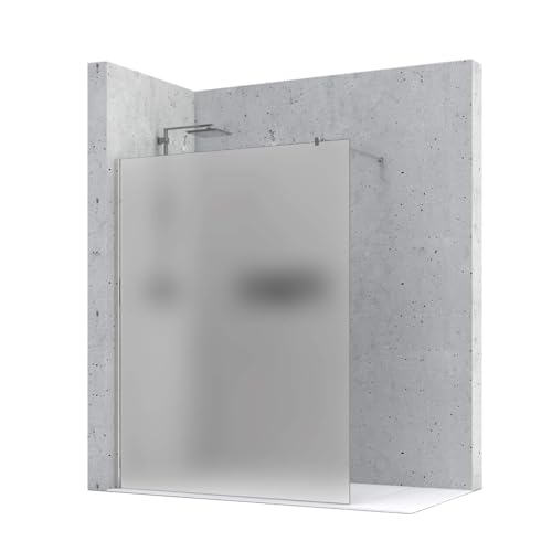 Walk-In Duschwand – 8mm – Maßanfertigung – satiniert – 45° Stabistange – ESG Sicherheitsglas Duschabtrennung – rahmenloses Design – Duschwand für Badewanne oder bodeneben – DIN EN 12150