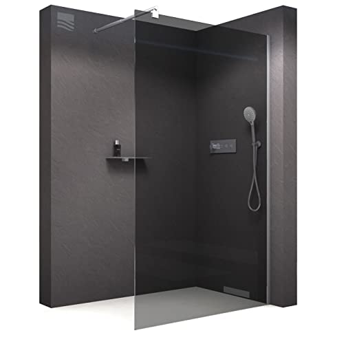 BERNSTEIN Duschwand 120 x 200 cm Glas Duschabtrennung Walk-In Dusche Nano ESG Echtglas Duschtrennwand EX101 graues Glas