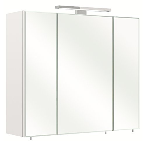 Badezimmerschrank Spiegelschrank | Weiß | 3 Türen | Beleuchtung | Steckdose | Lichtschalter