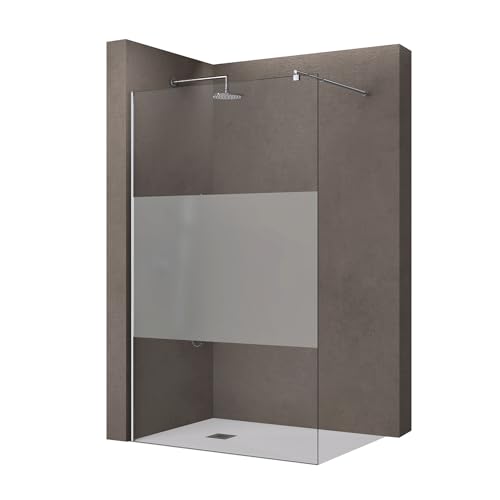 doporro Luxus Duschwand für Dusche Duschabtrennung 70x200cm Walk-In Dusche 10mm ESG-Sicherheitsglas Milchglas-Streifen inkl. Nanobeschichtung Bremen02MS