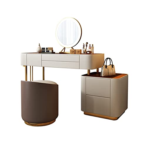 Moderner Make-up-Schreibtisch aus Holz mit Schubladen mit Glasplatte und elegantem 100 cm langem Make-up-Tisch für Schlafzimmer oder Büro