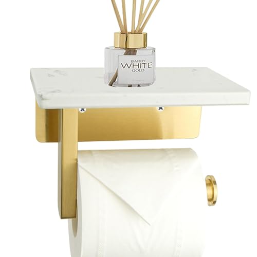 Toilettenpapierhalter Mit Ablage,Klopapierhalter Gold Marmor Weiß Regal Aus Toilettenpapierhalter Edelstahl Gebürstet Wandmontage Für Küche Und Badezimmer (Gold)